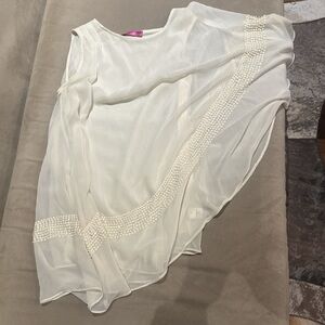 Elegant Sheer White Blouse with Pearl Accents